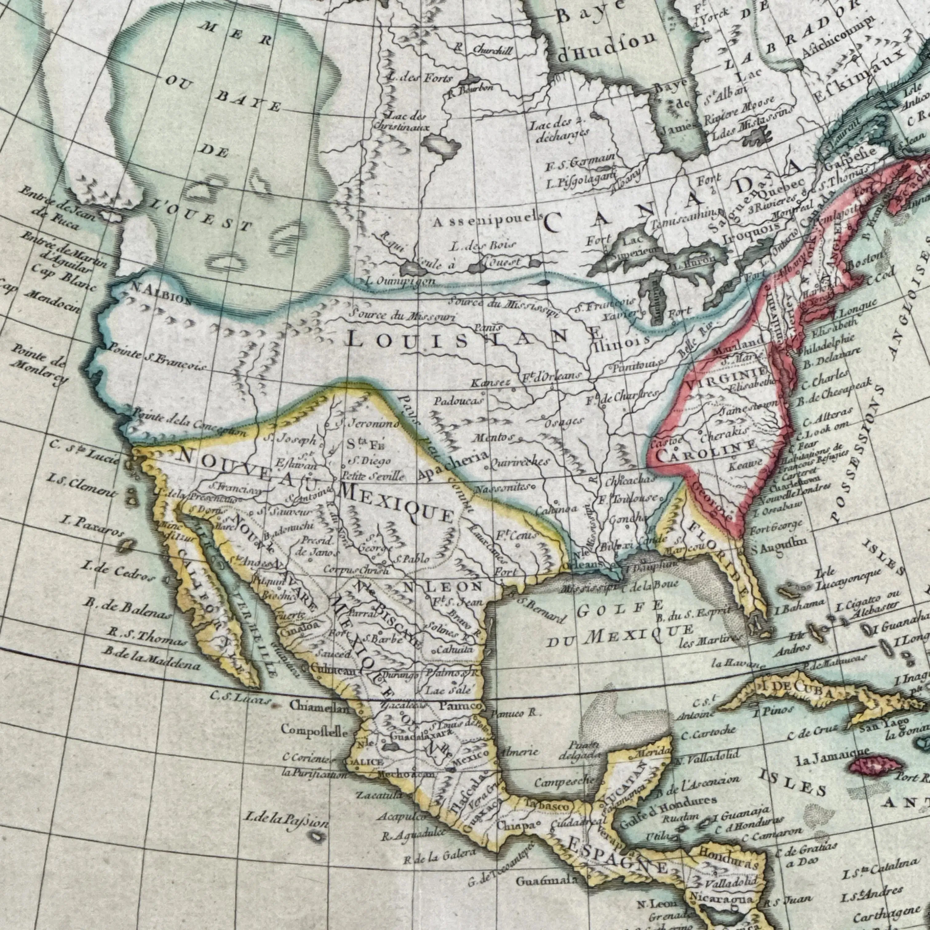 Hand-colored 1762 Map of North America