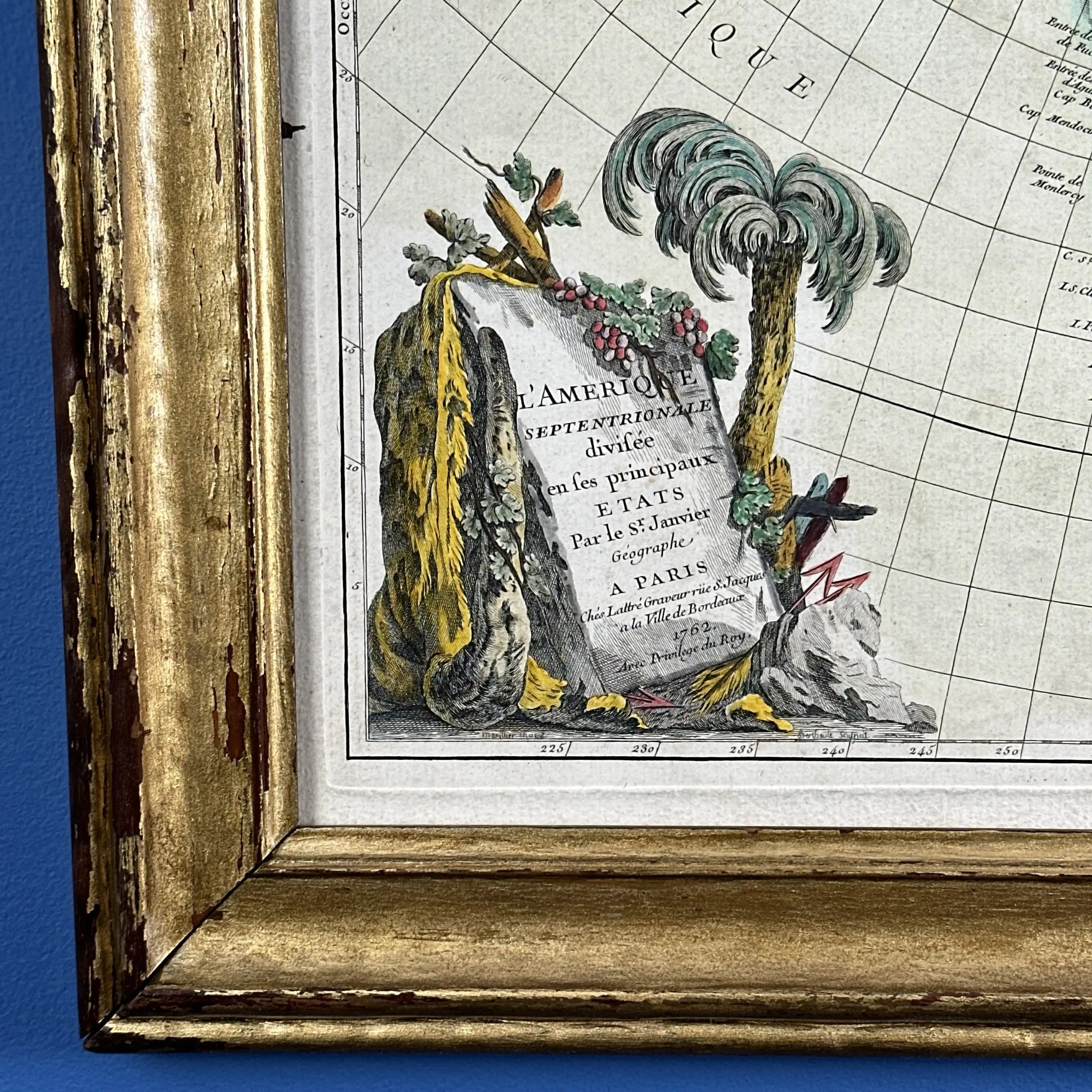 Hand-colored 1762 Map of North America