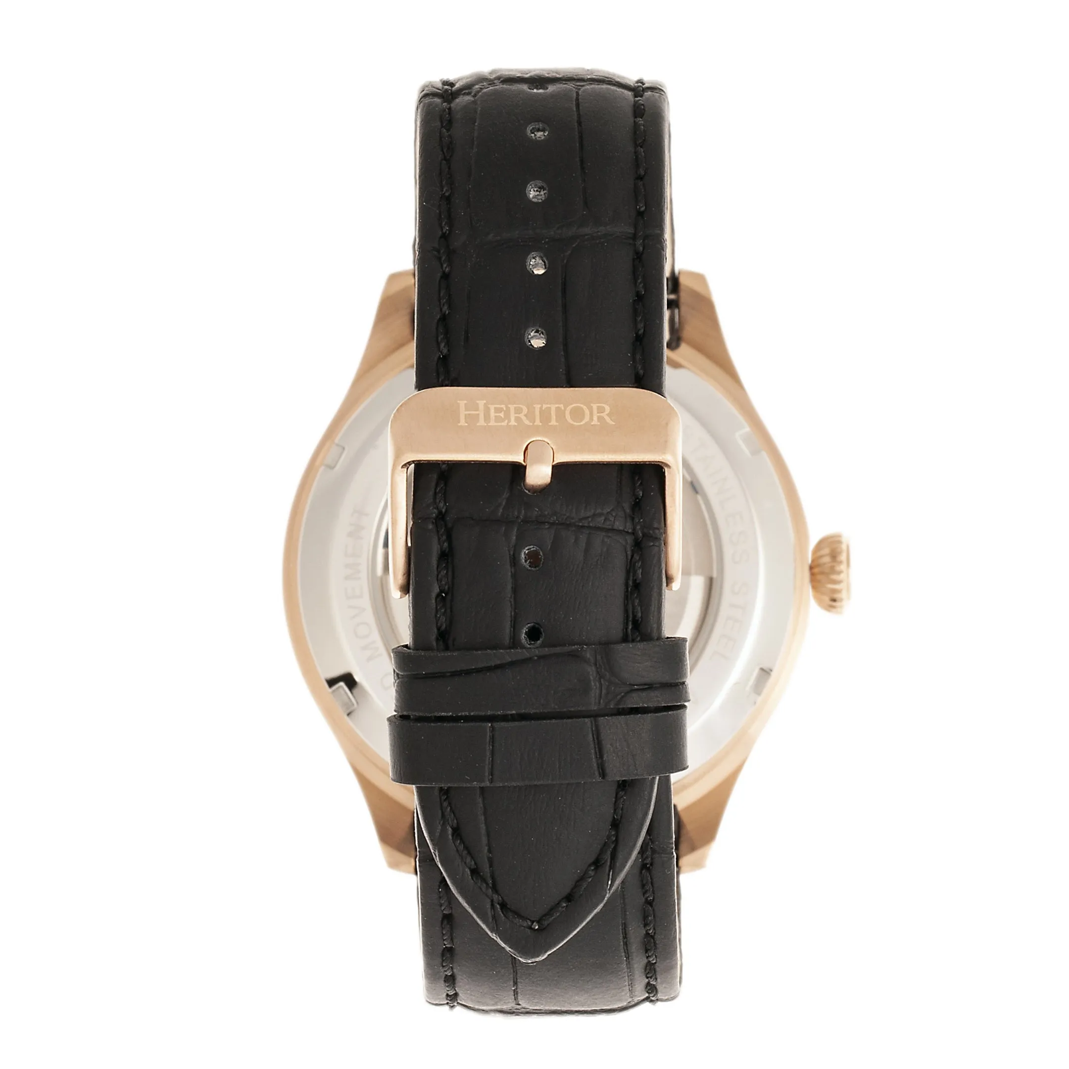 Heritor Automatic Gregory Semi-Skeleton Leather-Band Watch - Rose Gold/Black
