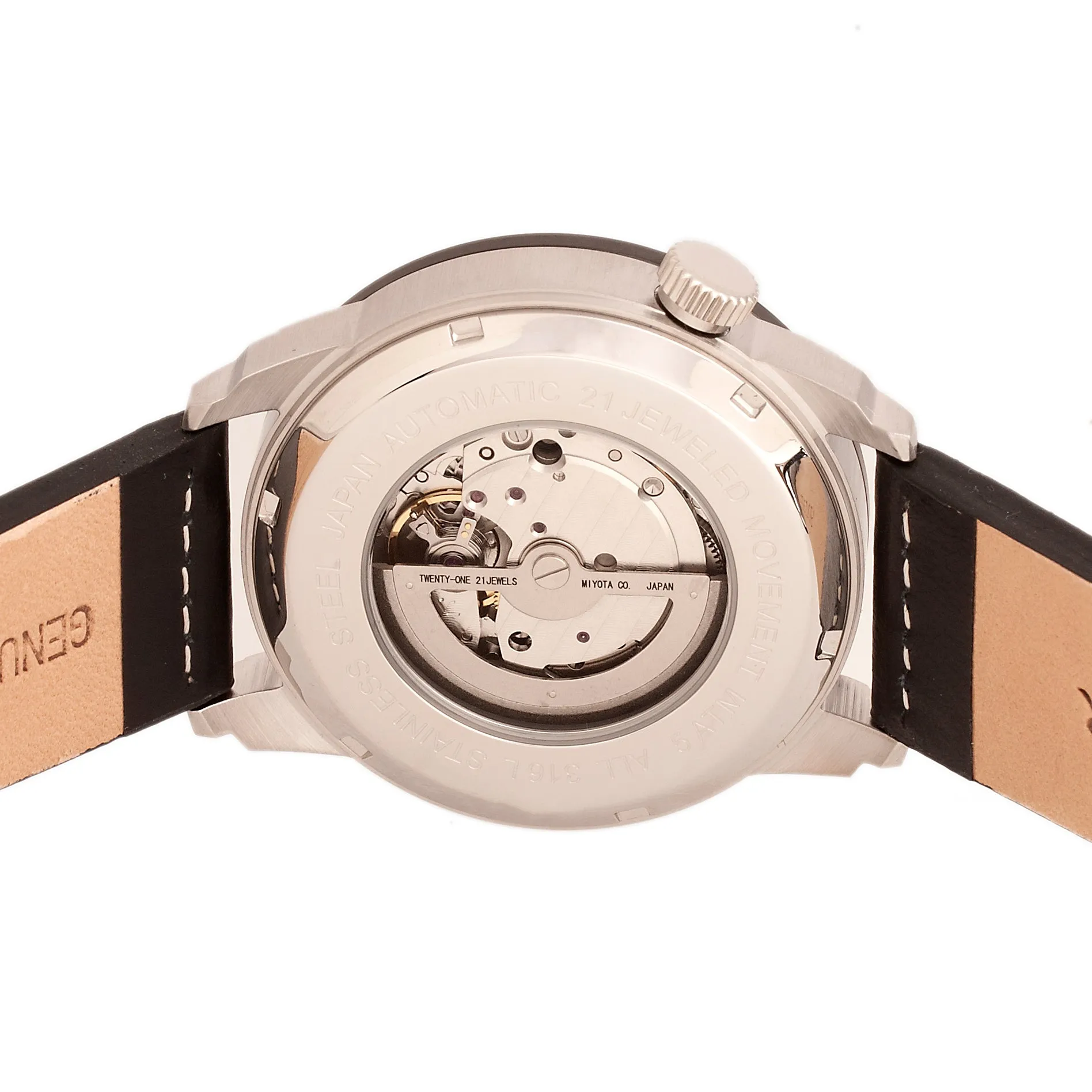 Heritor Automatic Wellington Leather-Band Watch - Black/White