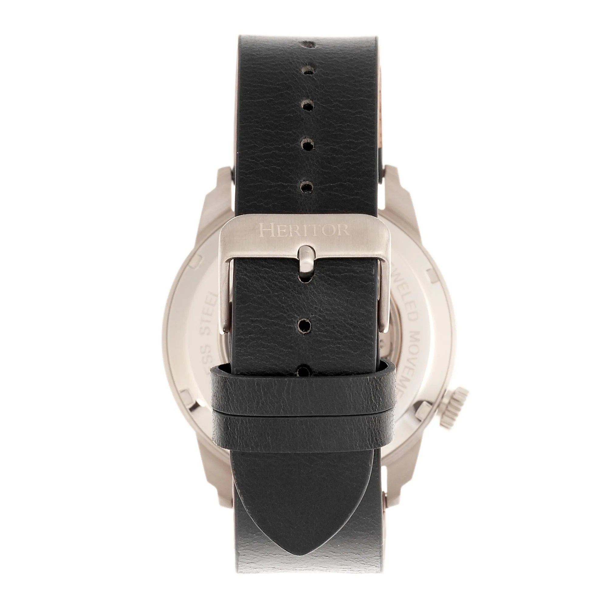Heritor Automatic Wellington Leather-Band Watch - Black/White