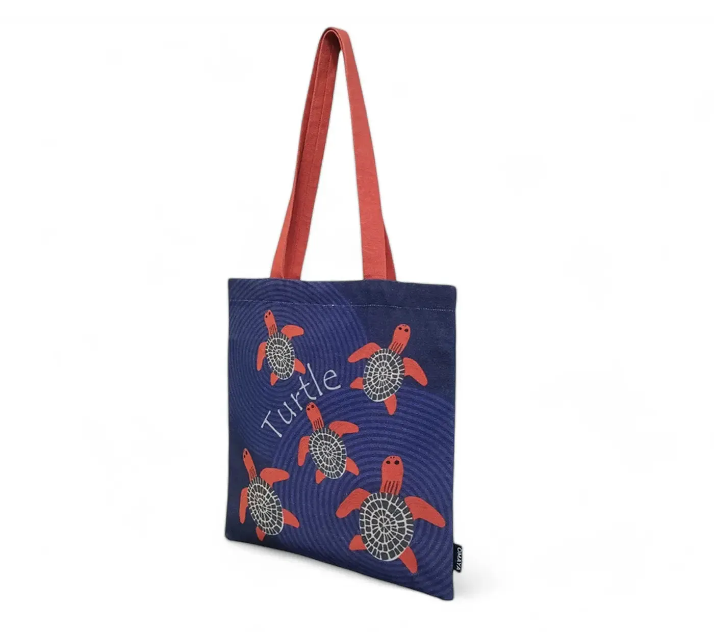 House of Omaya Printed Baby Red Turtle Cotton Canvas Tote Bag (Size 34x36 Cms.)