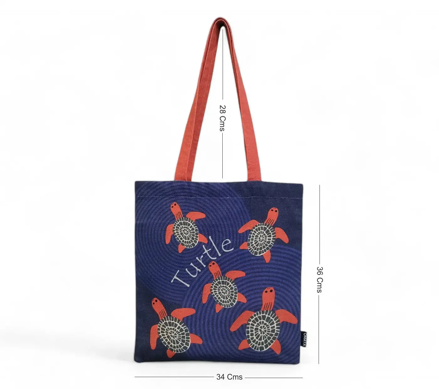 House of Omaya Printed Baby Red Turtle Cotton Canvas Tote Bag (Size 34x36 Cms.)