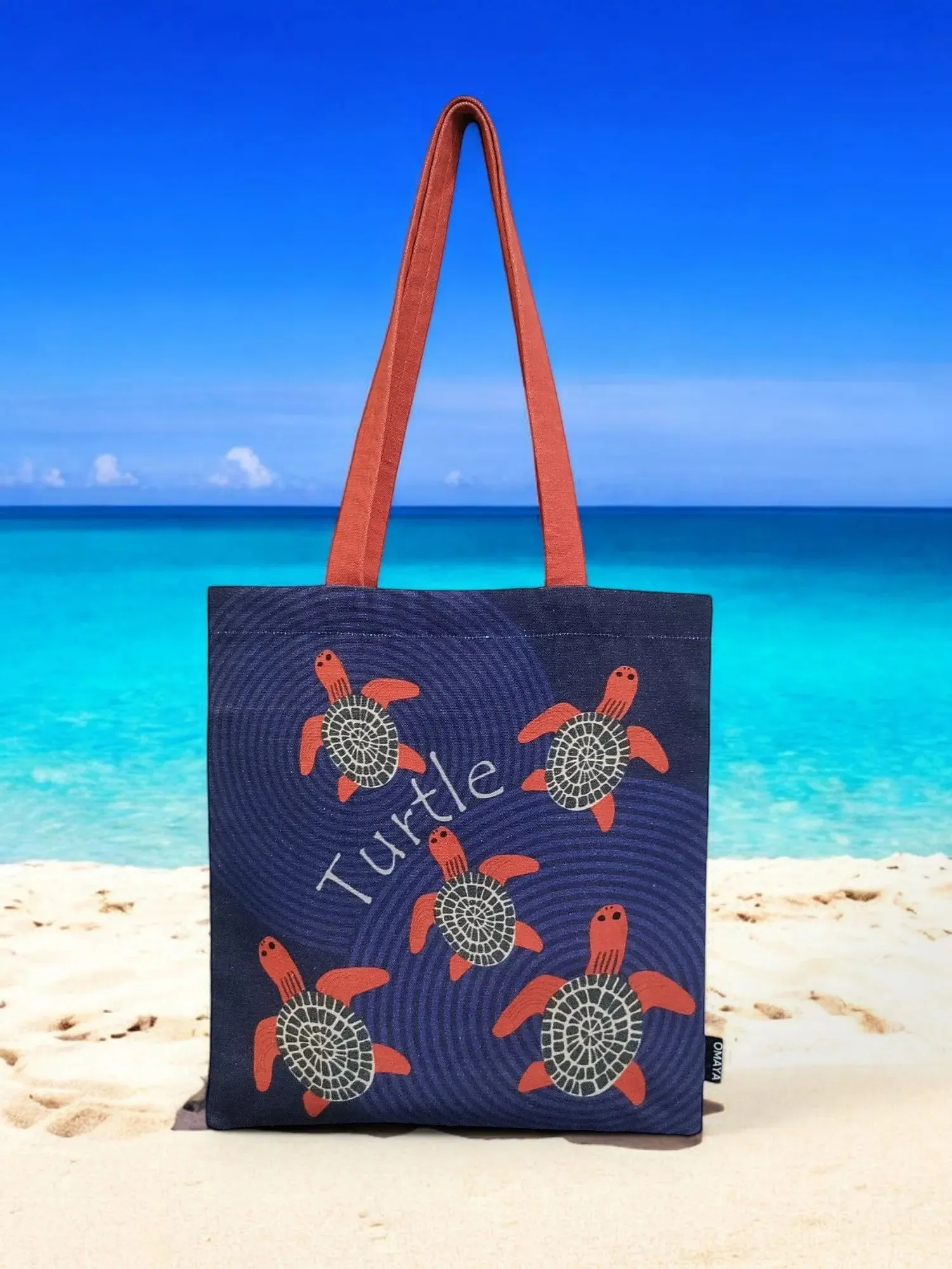 House of Omaya Printed Baby Red Turtle Cotton Canvas Tote Bag (Size 34x36 Cms.)