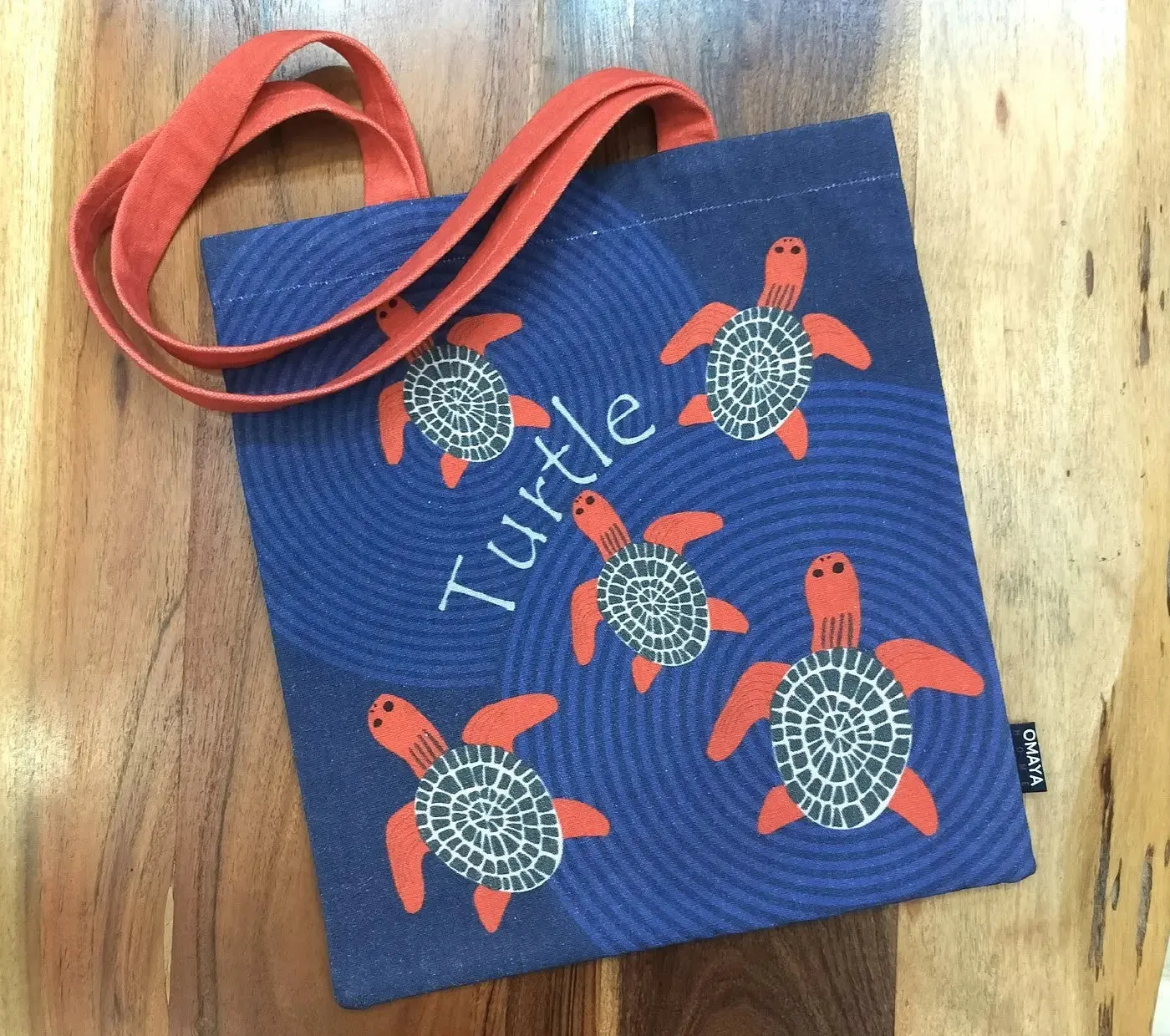 House of Omaya Printed Baby Red Turtle Cotton Canvas Tote Bag (Size 34x36 Cms.)