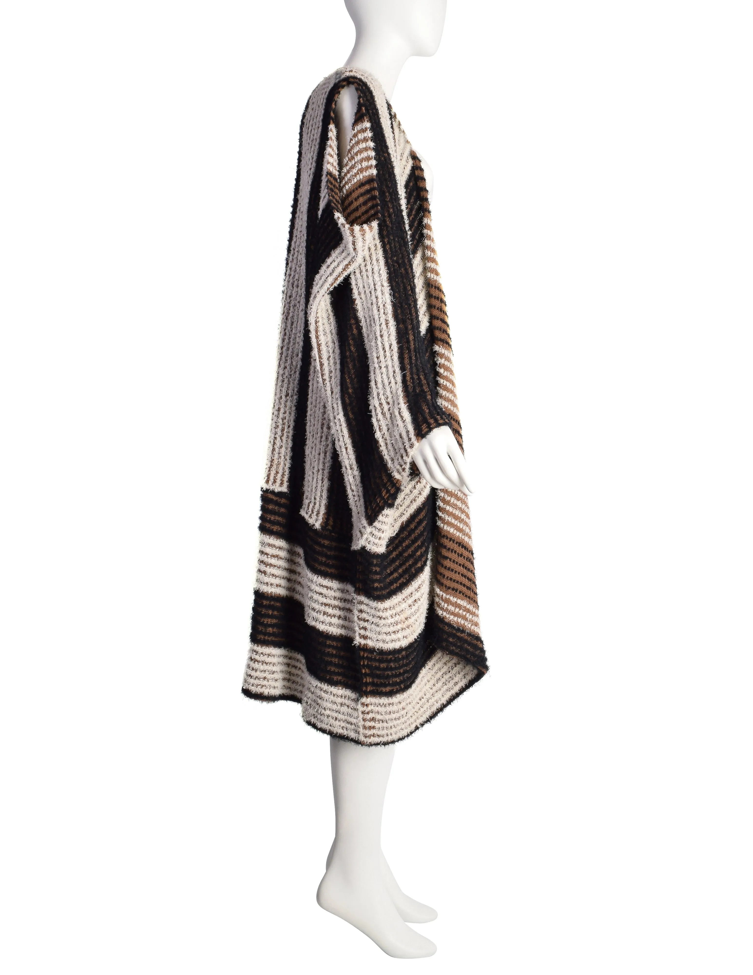 Issey Miyake Vintage SS 1984 Black White Brown Fuzzy Striped Convertible Knit Duster
