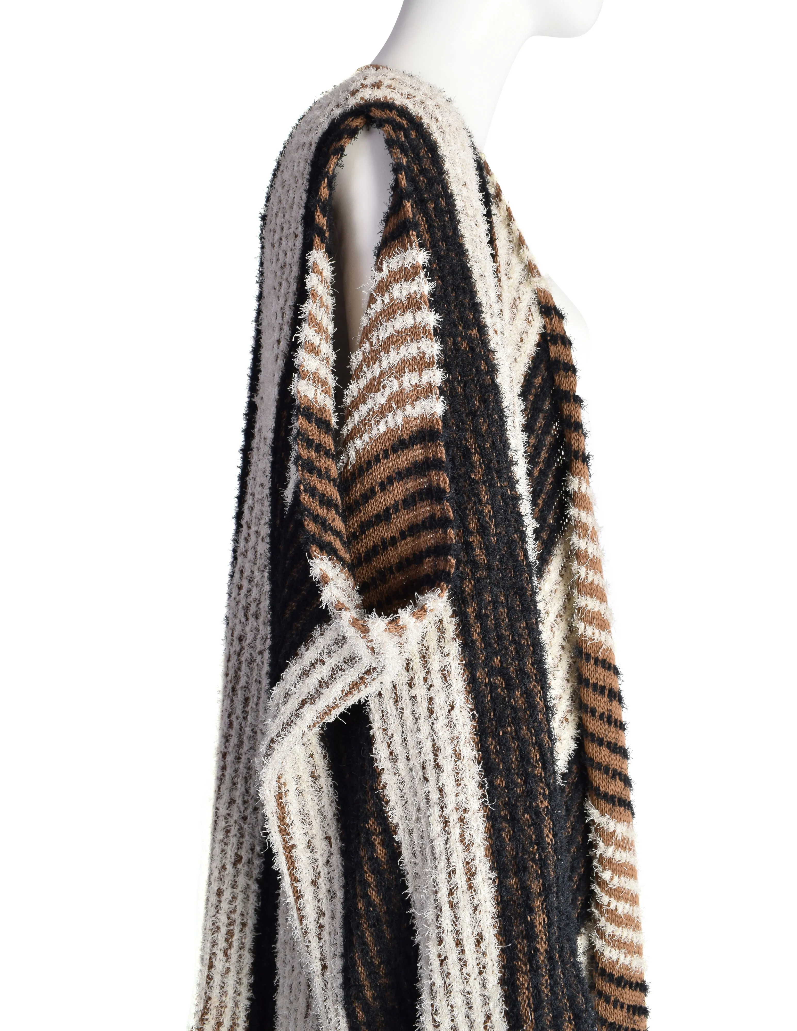 Issey Miyake Vintage SS 1984 Black White Brown Fuzzy Striped Convertible Knit Duster