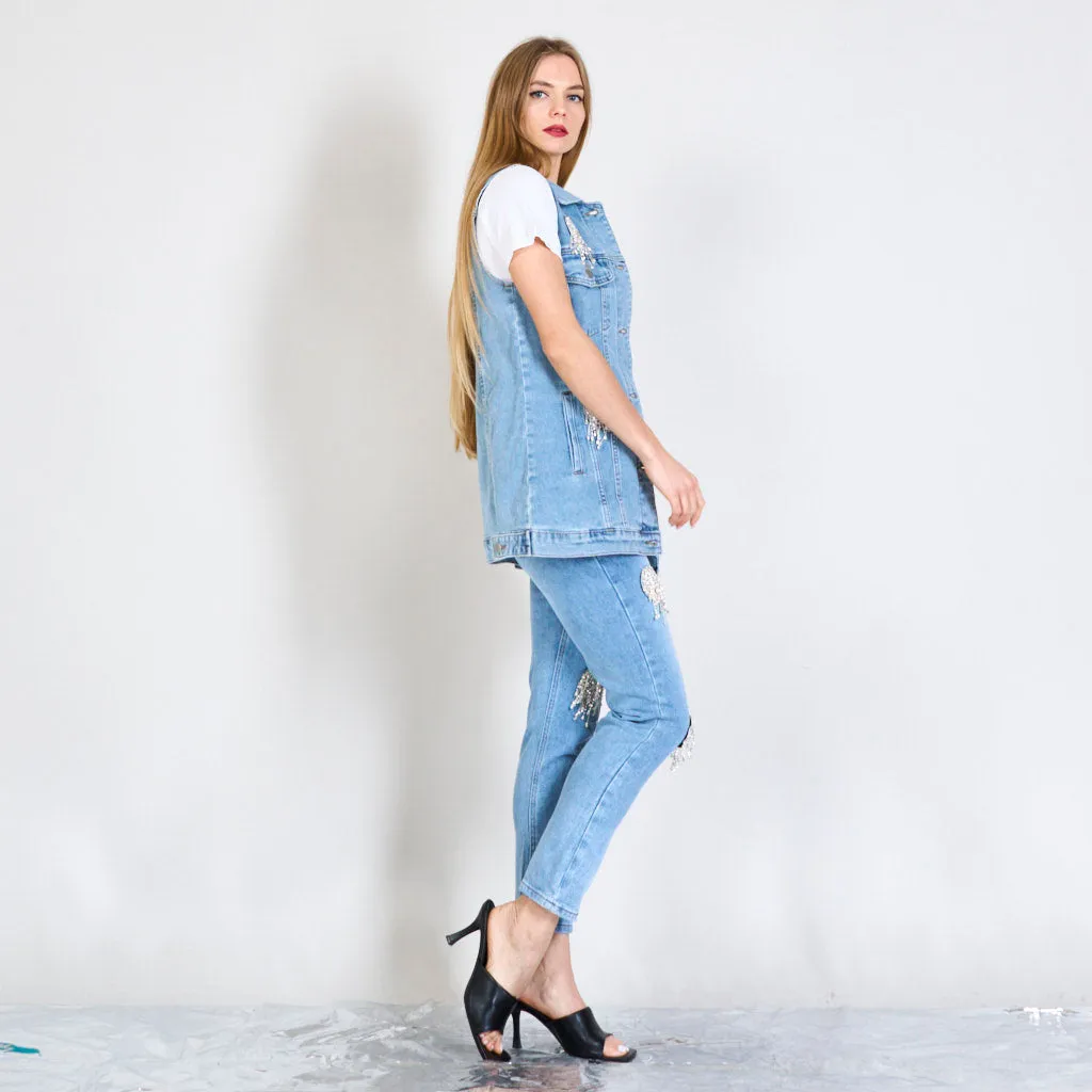 Jeans vest with Swarovski details wholesale