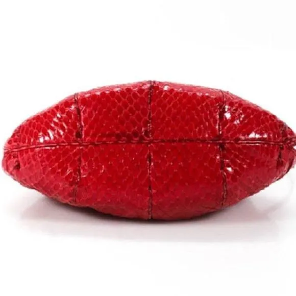 Judith Leiber Vintage Red Snakeskin Leather Two-Way Cross Body or Clutch Evening Bag w Red Stone Clasp