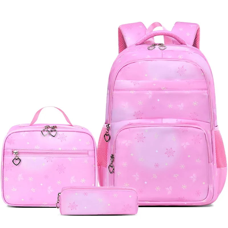 Kids Backpack With Lunch Box School Backpacks - Black Purple Pink Book Bags For Boys Girls Campus Backpack Set Snowflake Pattern BookBag