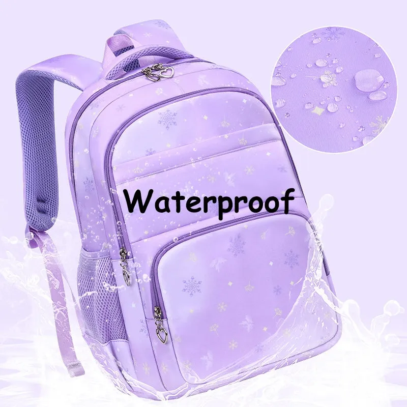 Kids Backpack With Lunch Box School Backpacks - Black Purple Pink Book Bags For Boys Girls Campus Backpack Set Snowflake Pattern BookBag