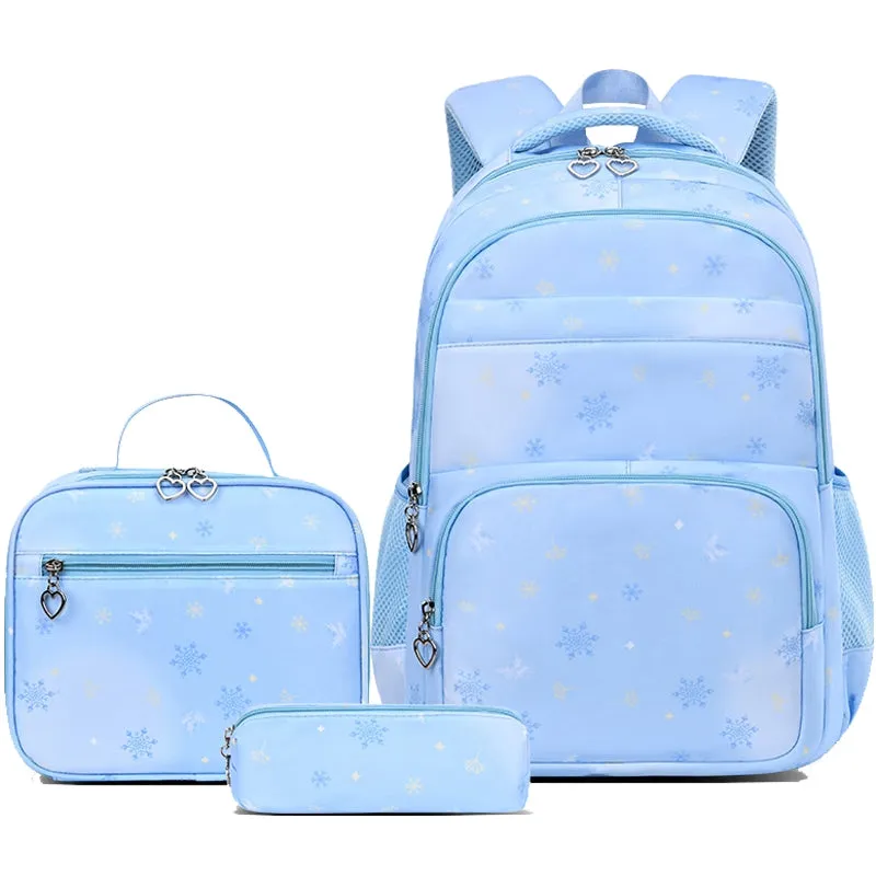 Kids Backpack With Lunch Box School Backpacks - Black Purple Pink Book Bags For Boys Girls Campus Backpack Set Snowflake Pattern BookBag