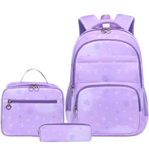Kids Backpack With Lunch Box School Backpacks - Black Purple Pink Book Bags For Boys Girls Campus Backpack Set Snowflake Pattern BookBag
