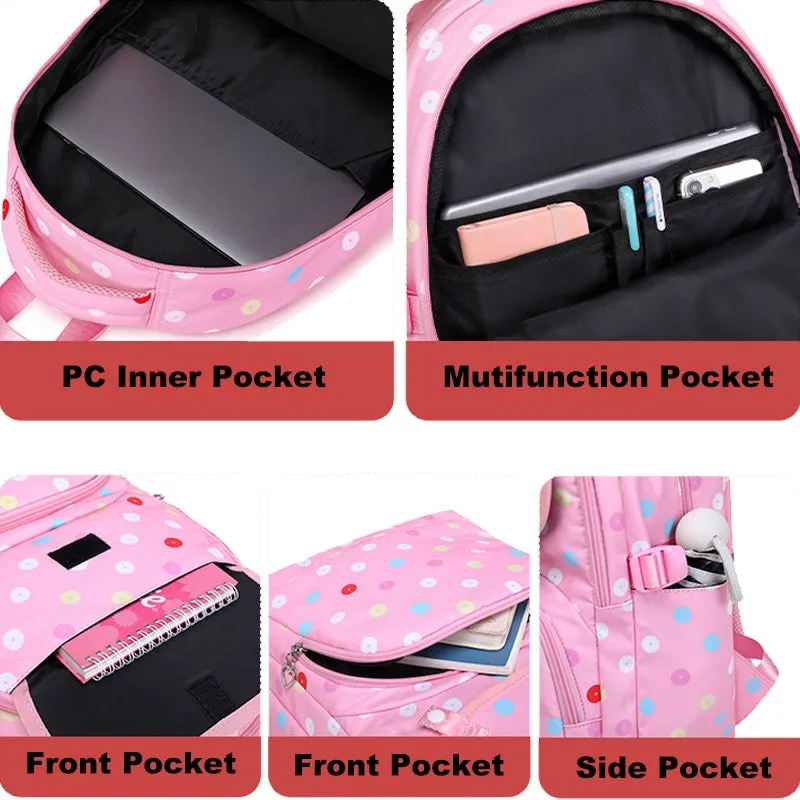 Kids Backpack With Lunch Box School Backpacks - Black Purple Pink Book Bags For Boys Girls Polka Dot Multifunction