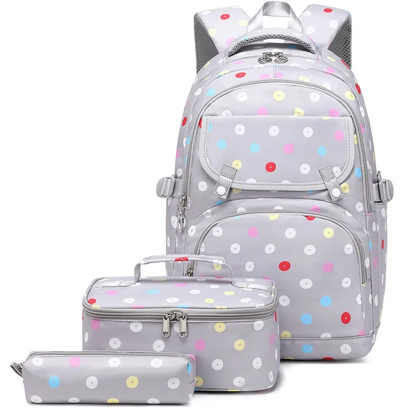 Kids Backpack With Lunch Box School Backpacks - Black Purple Pink Book Bags For Boys Girls Polka Dot Multifunction