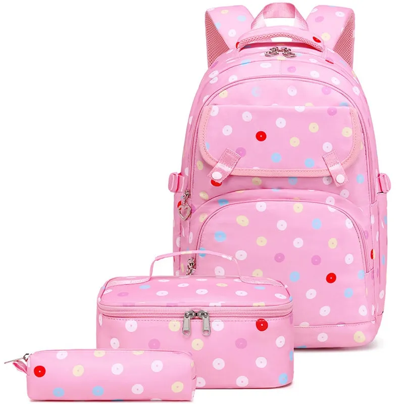 Kids Backpack With Lunch Box School Backpacks - Black Purple Pink Book Bags For Boys Girls Polka Dot Multifunction