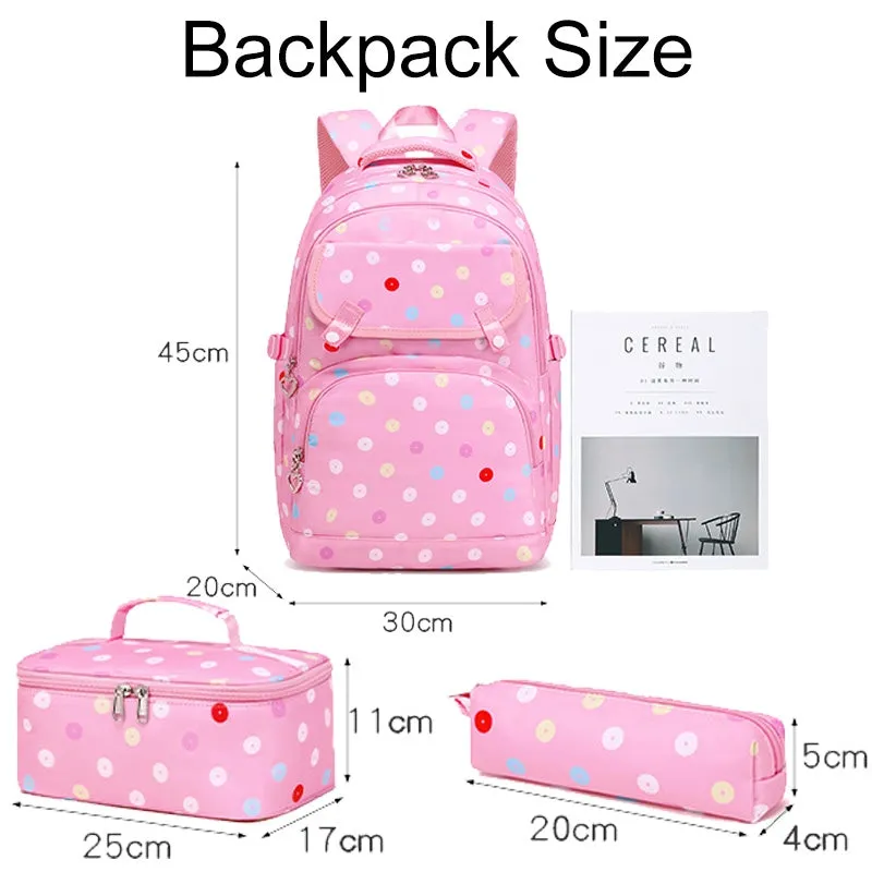 Kids Backpack With Lunch Box School Backpacks - Black Purple Pink Book Bags For Boys Girls Polka Dot Multifunction