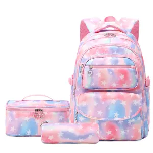 Kids Backpack With Lunch Box School Backpacks - Black Purple Pink Book Bags For Girls Star Large Capacity With Lunch Bag
