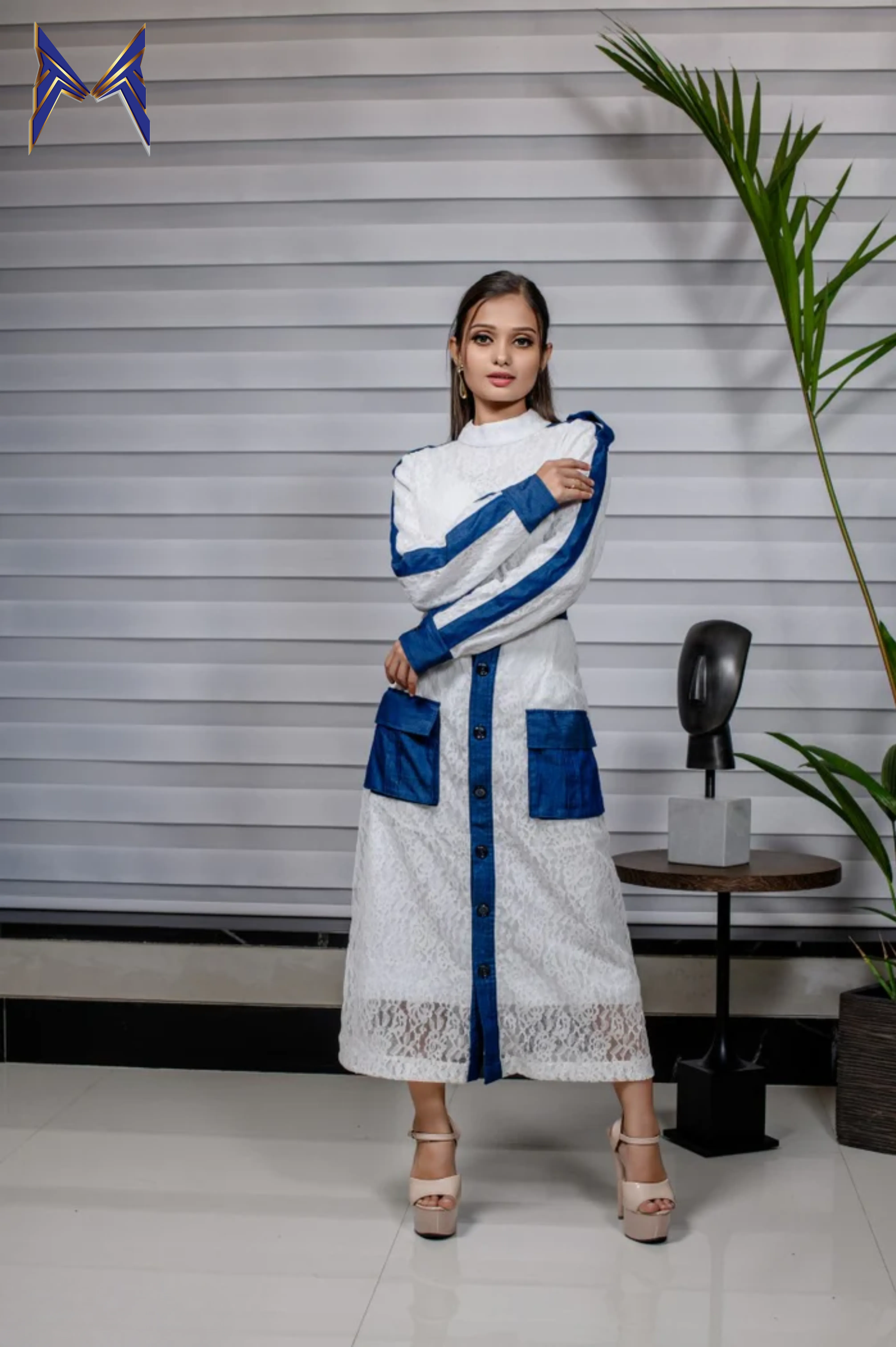 Lace Coord Set With Denim Details