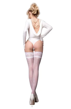 Ladies Beautiful White Curls Back Details Florals Lace Top Bridal Hold Ups