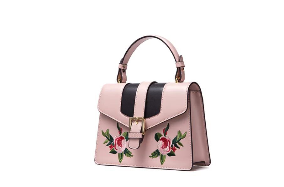 LAFESTIN BUCKLE SHOULDER BAG WITH FLORAL PATCHING 618993