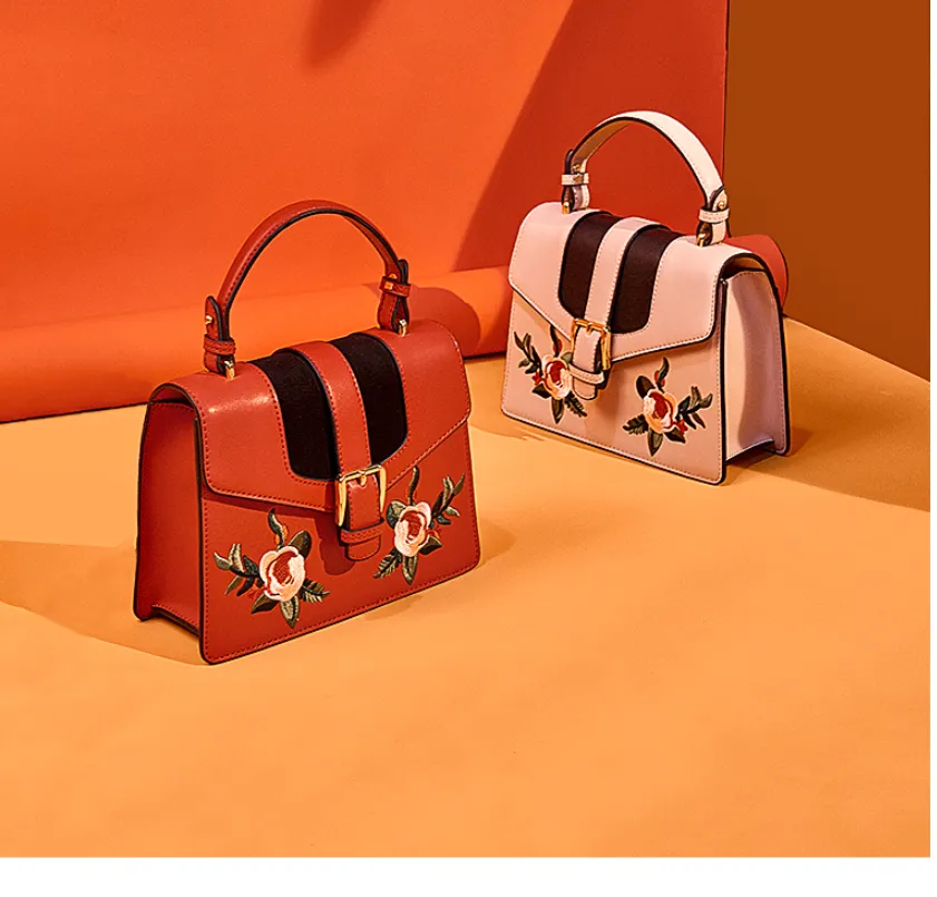 LAFESTIN BUCKLE SHOULDER BAG WITH FLORAL PATCHING 618993