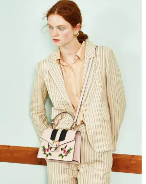 LAFESTIN BUCKLE SHOULDER BAG WITH FLORAL PATCHING 618993