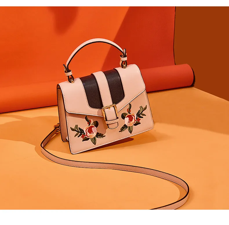 LAFESTIN BUCKLE SHOULDER BAG WITH FLORAL PATCHING 618993