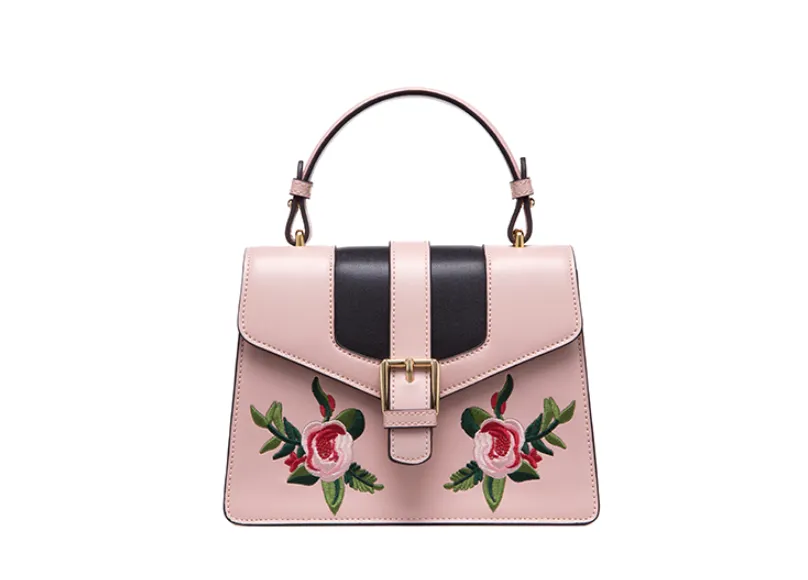 LAFESTIN BUCKLE SHOULDER BAG WITH FLORAL PATCHING 618993