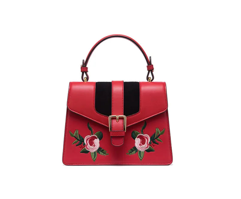LAFESTIN BUCKLE SHOULDER BAG WITH FLORAL PATCHING 618993