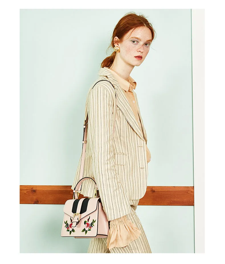 LAFESTIN BUCKLE SHOULDER BAG WITH FLORAL PATCHING 618993