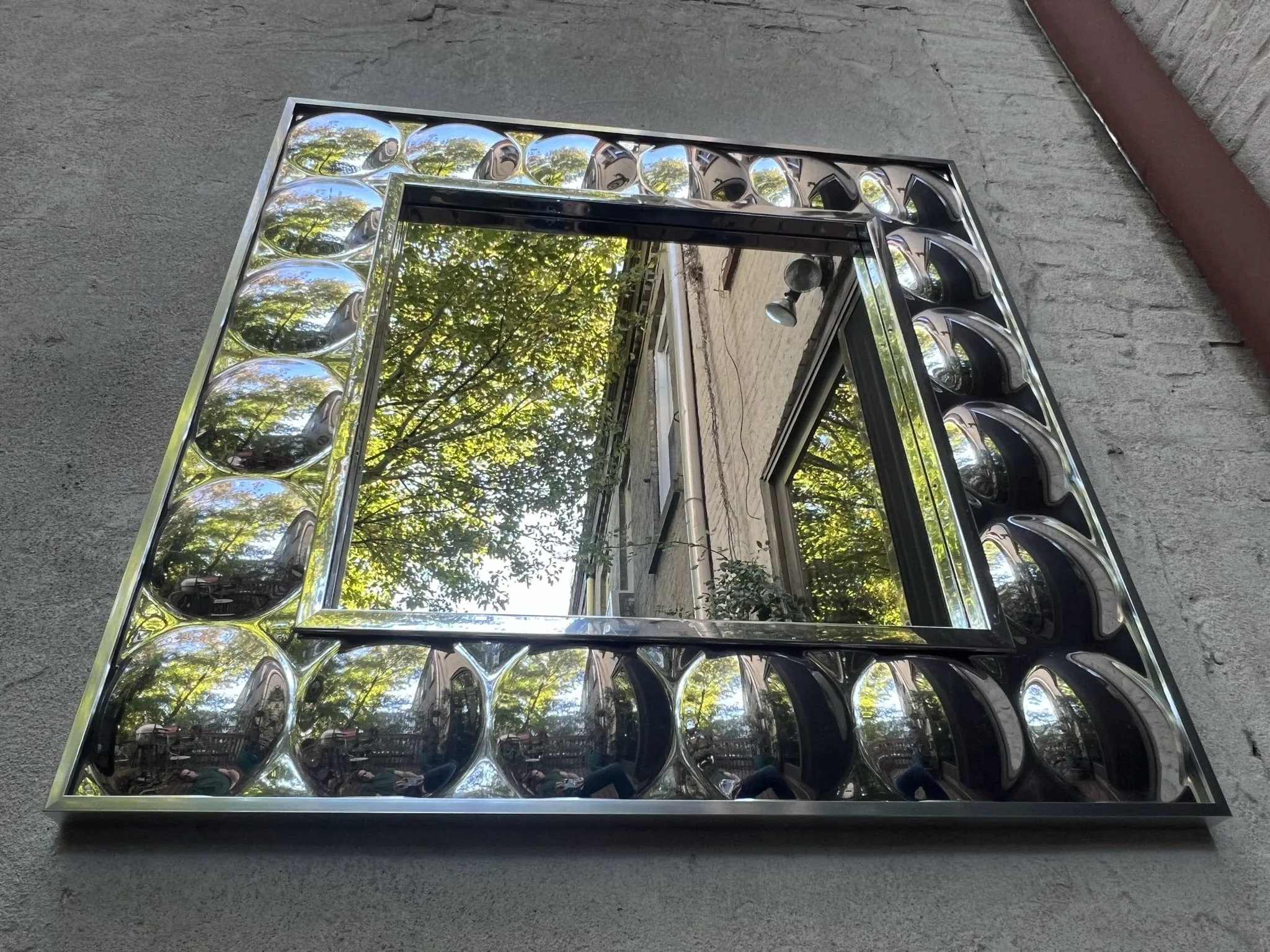 Large Square Pop Art Chrome Bubble Mirror in the Style of Verner Panton