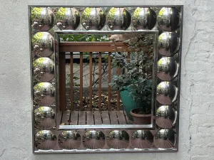 Large Square Pop Art Chrome Bubble Mirror in the Style of Verner Panton