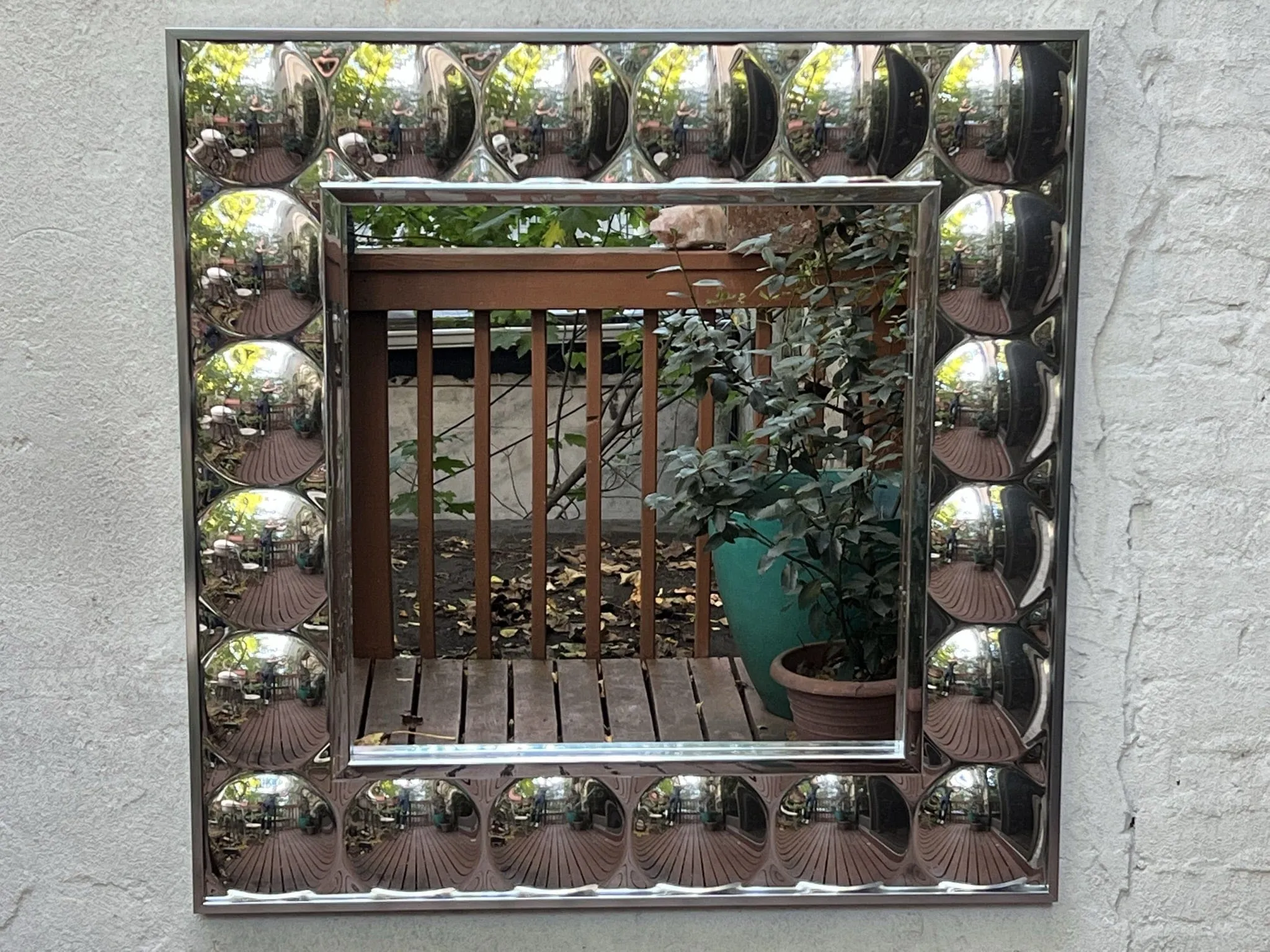 Large Square Pop Art Chrome Bubble Mirror in the Style of Verner Panton