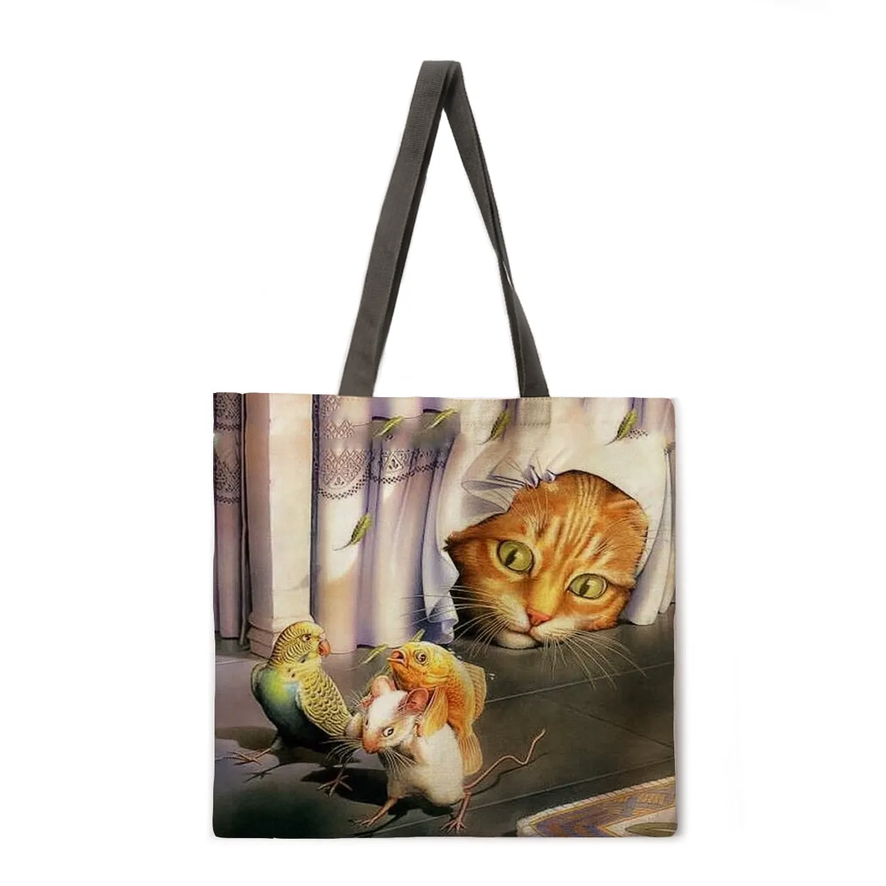 Lazy Cat Linen Shopping Bag Ladies Shoulder Bag Foldable Shopping Bag Fashion Beach Bag Handbag