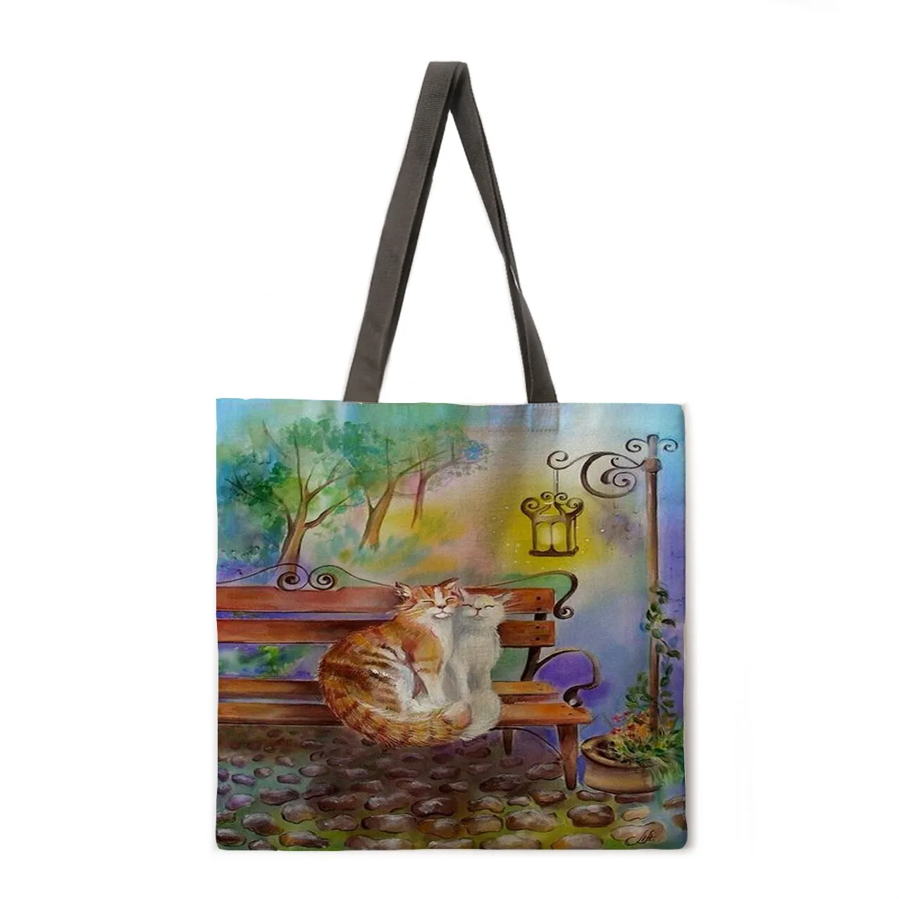 Lazy Cat Linen Shopping Bag Ladies Shoulder Bag Foldable Shopping Bag Fashion Beach Bag Handbag