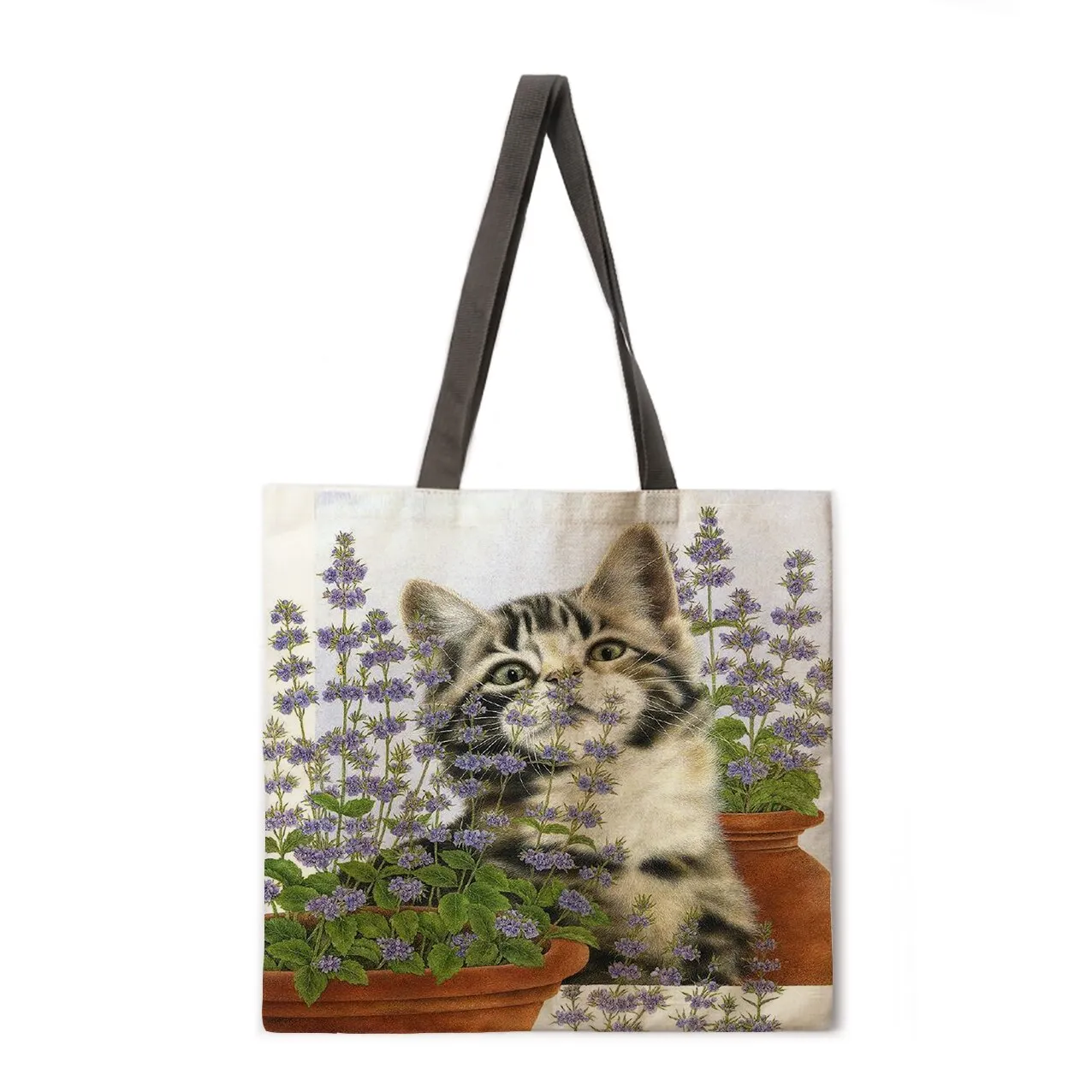 Lazy Cat Linen Shopping Bag Ladies Shoulder Bag Foldable Shopping Bag Fashion Beach Bag Handbag