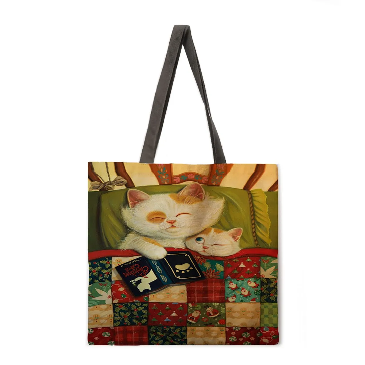 Lazy Cat Linen Shopping Bag Ladies Shoulder Bag Foldable Shopping Bag Fashion Beach Bag Handbag