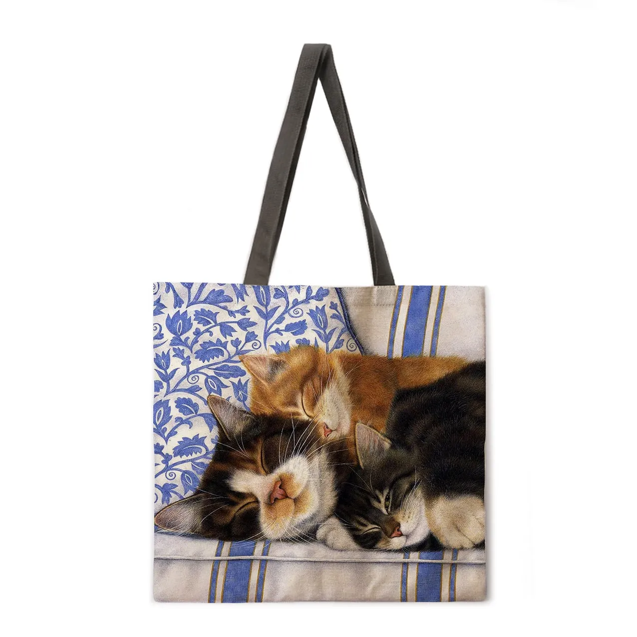 Lazy Cat Linen Shopping Bag Ladies Shoulder Bag Foldable Shopping Bag Fashion Beach Bag Handbag