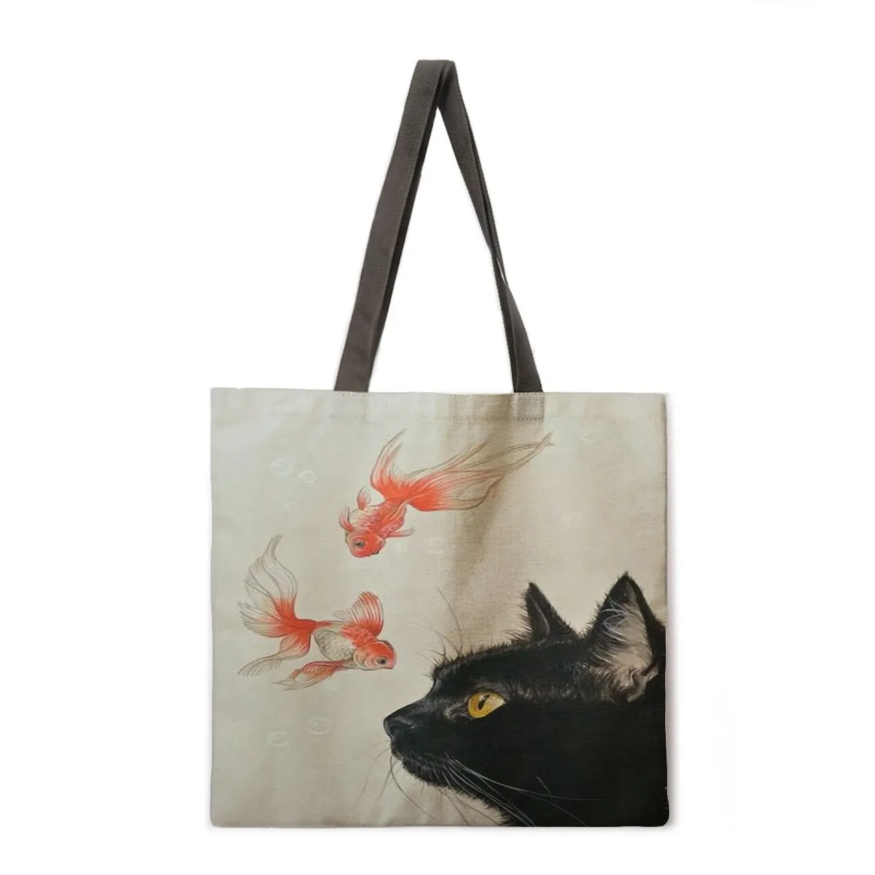Lazy Cat Linen Shopping Bag Ladies Shoulder Bag Foldable Shopping Bag Fashion Beach Bag Handbag