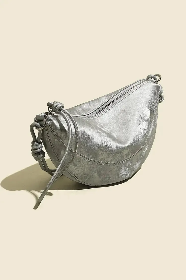 Leather Shoulder Hobo Bag with Knotted Straps