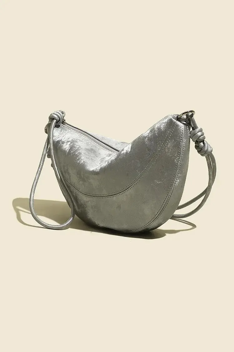 Leather Shoulder Hobo Bag with Knotted Straps