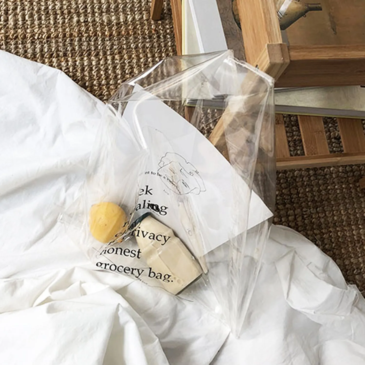 Letter Print Clear Transparent Shopping Bag