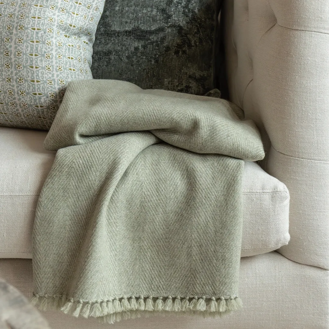 Lichen Green Handwoven Cashmere Throw