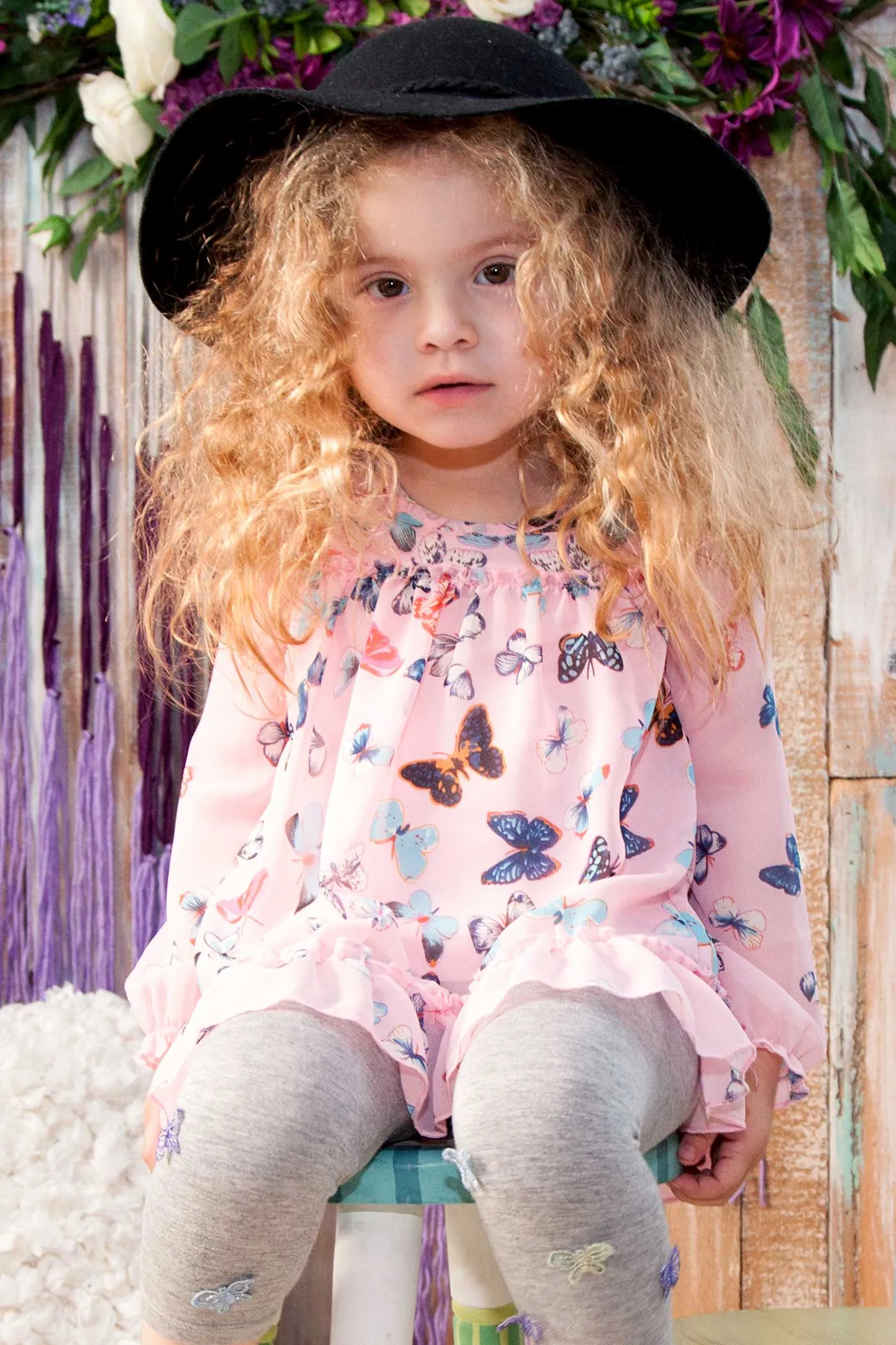 Little Girls Long Sleeve Butterfly Top