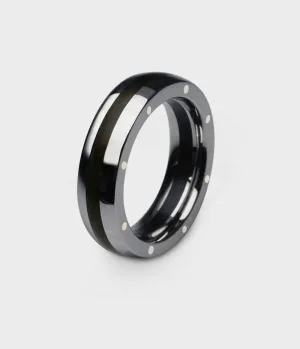 London Oak Geo Ellipse Slim Ring in Titanium, Size J