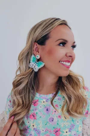 Luminous Butterfly Statement Earrings - Teal