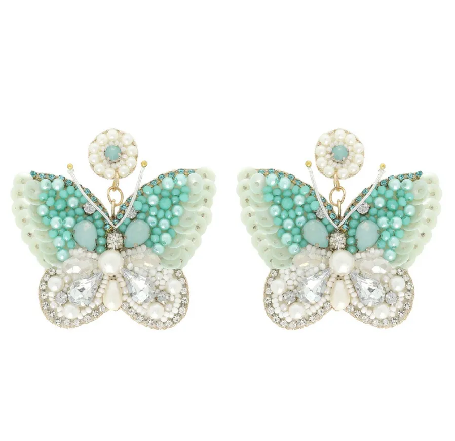 Luminous Butterfly Statement Earrings - Teal
