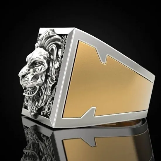 Luxury  Classic Lion Head Men's Ring Fashion Gold and Siver with Secret Storage Compartment
