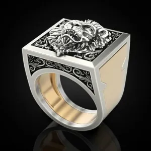 Luxury  Classic Lion Head Men's Ring Fashion Gold and Siver with Secret Storage Compartment